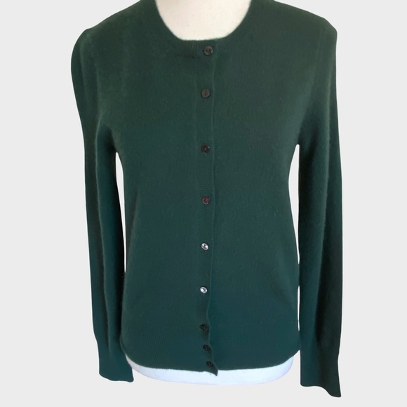 Lord & Taylor Dark Green Button Cashmere Long Sleeve Crew Neck Sweater- Sz-S - Picture 1 of 14